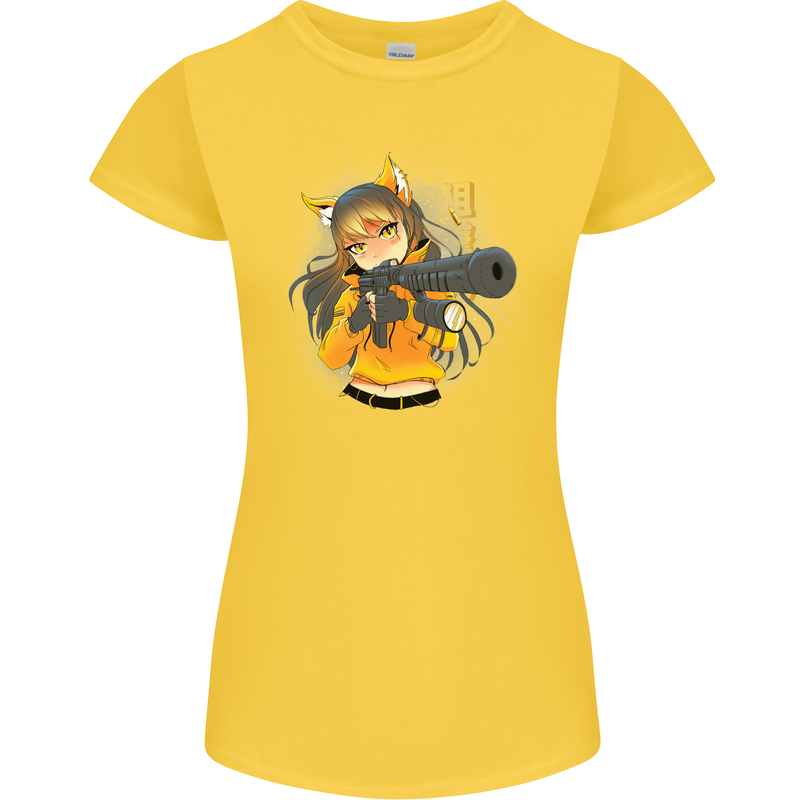 Anime Gun Girl Womens Petite Cut T-Shirt Yellow