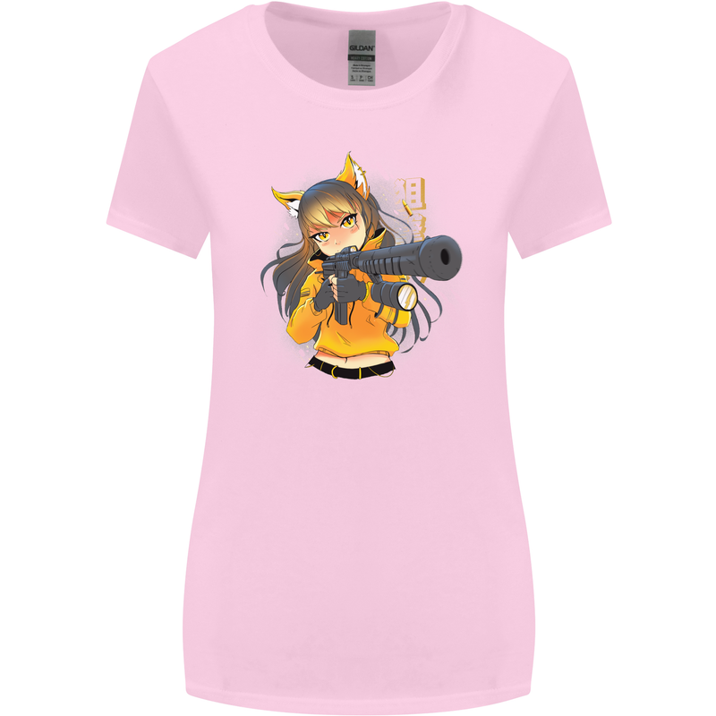 Anime Gun Girl Womens Wider Cut T-Shirt Light Pink
