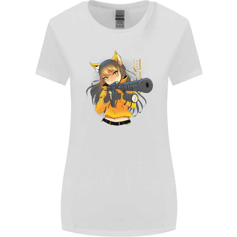 Anime Gun Girl Womens Wider Cut T-Shirt White