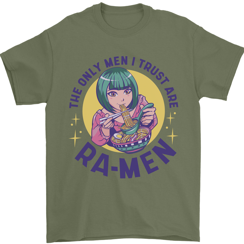 Anime Ra Men Mens T-Shirt 100% Cotton Military Green