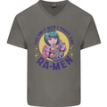 Anime Ra Men Mens V-Neck Cotton T-Shirt Charcoal