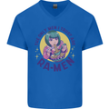 Anime Ra Men Mens V-Neck Cotton T-Shirt Royal Blue
