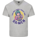 Anime Ra Men Mens V-Neck Cotton T-Shirt Sports Grey
