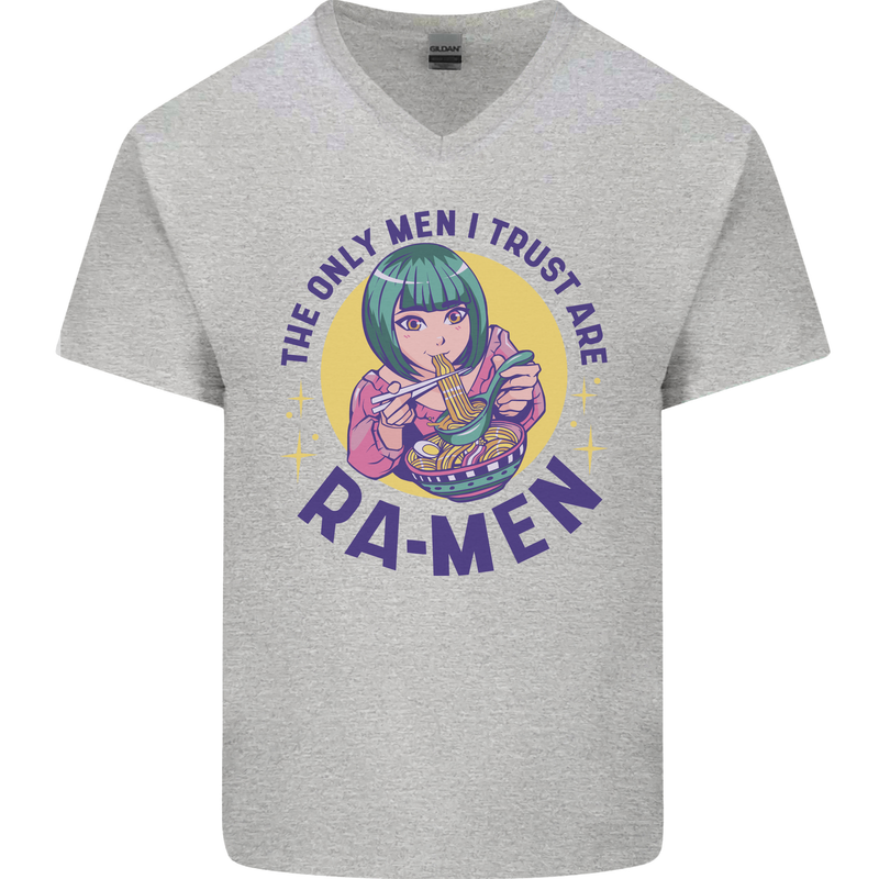 Anime Ra Men Mens V-Neck Cotton T-Shirt Sports Grey