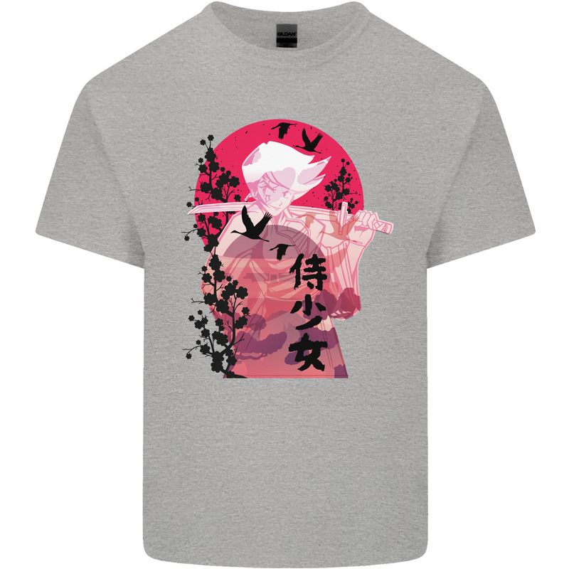 Anime Samurai Woman With Sword Kids T-Shirt Childrens Sports Grey