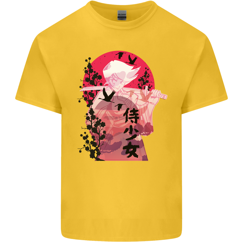 Anime Samurai Woman With Sword Kids T-Shirt Childrens Yellow