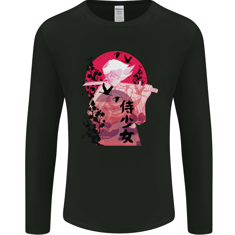 Anime Samurai Woman With Sword Mens Long Sleeve T-Shirt Black