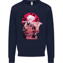 Anime Samurai Woman With Sword Mens Sweatshirt Jumper Navy Blue