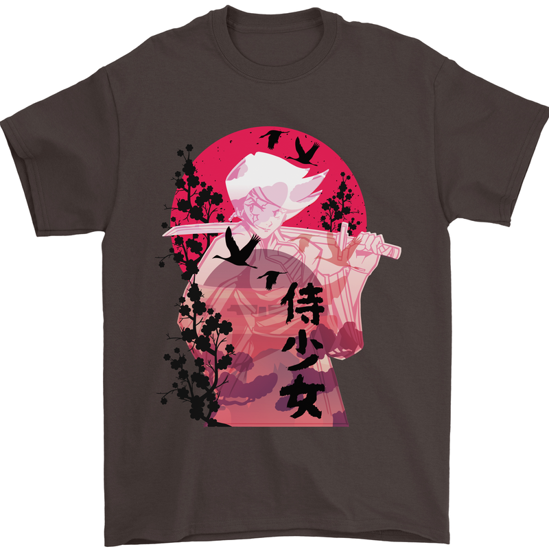 Anime Samurai Woman With Sword Mens T-Shirt Cotton Gildan Dark Chocolate