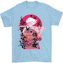 Anime Samurai Woman With Sword Mens T-Shirt Cotton Gildan Light Blue