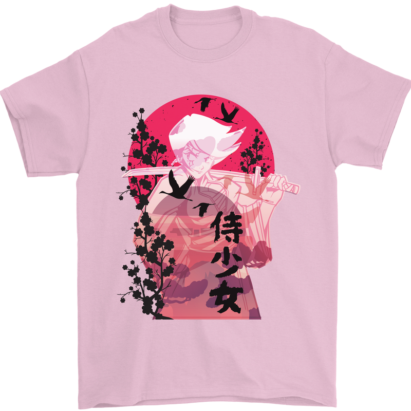 Anime Samurai Woman With Sword Mens T-Shirt Cotton Gildan Light Pink