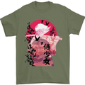 Anime Samurai Woman With Sword Mens T-Shirt Cotton Gildan Military Green
