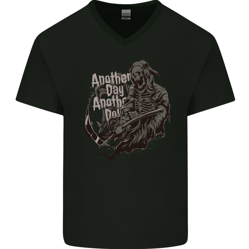 Another Day Another Dollar Grim Reaper Mens V-Neck Cotton T-Shirt Black