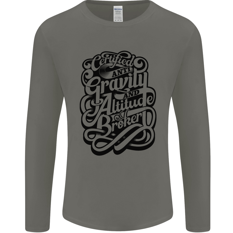 Anti-Gravity Pilot Hang Gliding Paragliding Mens Long Sleeve T-Shirt Charcoal