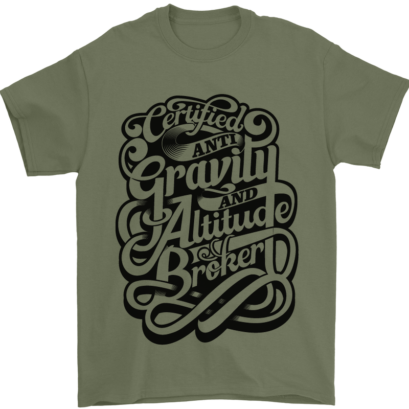 Anti-Gravity Pilot Hang Gliding Paragliding Mens T-Shirt Cotton Gildan Military Green