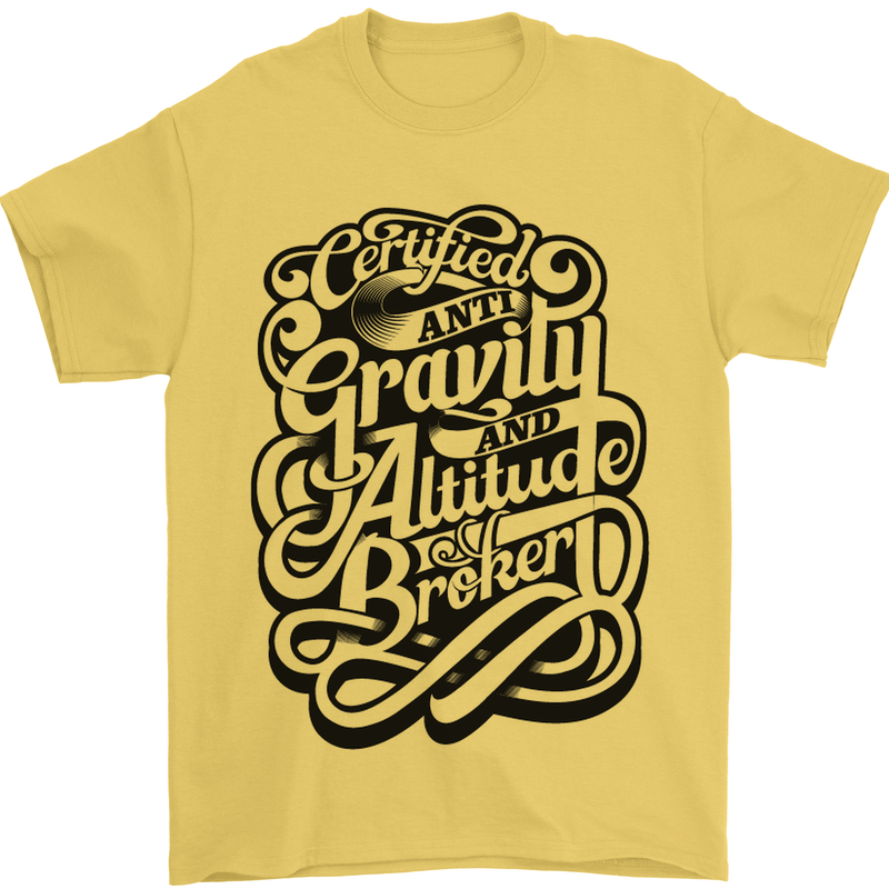 Anti-Gravity Pilot Hang Gliding Paragliding Mens T-Shirt Cotton Gildan Yellow
