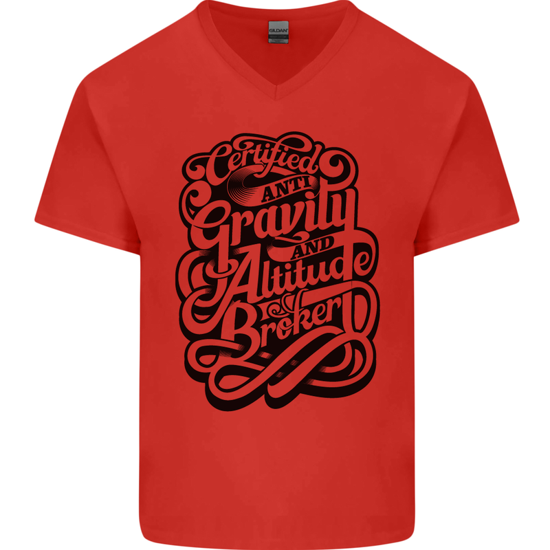 Anti-Gravity Pilot Hang Gliding Paragliding Mens V-Neck Cotton T-Shirt Red