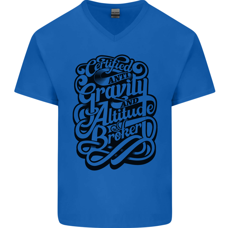 Anti-Gravity Pilot Hang Gliding Paragliding Mens V-Neck Cotton T-Shirt Royal Blue