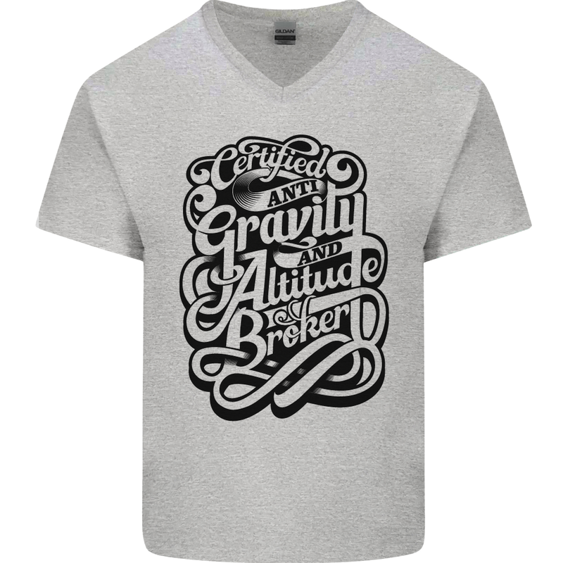 Anti-Gravity Pilot Hang Gliding Paragliding Mens V-Neck Cotton T-Shirt Sports Grey