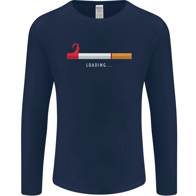Anti Smoking Grim Reaper Smoker Give UP Mens Long Sleeve T-Shirt Navy Blue