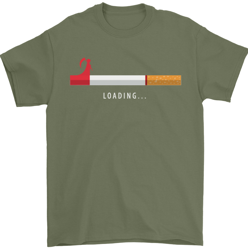 Anti Smoking Grim Reaper Smoker Give UP Mens T-Shirt Cotton Gildan Military Green