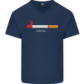 Anti Smoking Grim Reaper Smoker Give UP Mens V-Neck Cotton T-Shirt Navy Blue