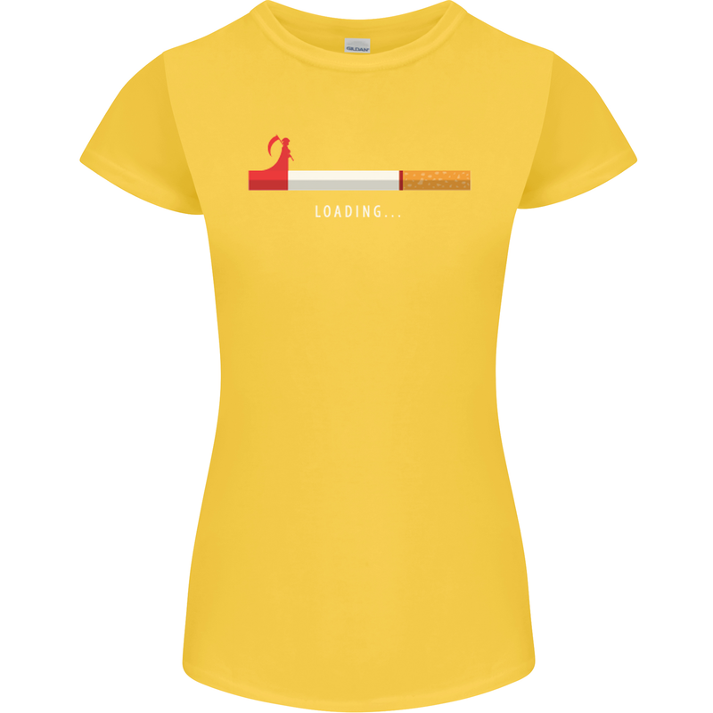 Anti Smoking Grim Reaper Smoker Give UP Womens Petite Cut T-Shirt Yellow