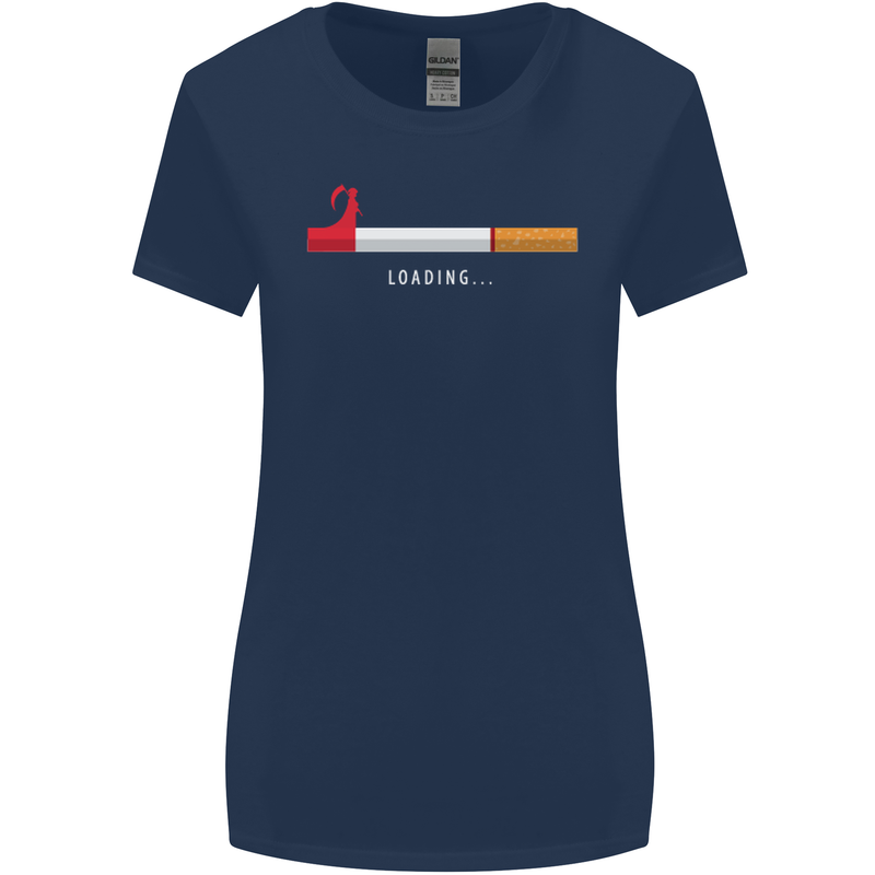 Anti Smoking Grim Reaper Smoker Give UP Womens Wider Cut T-Shirt Navy Blue