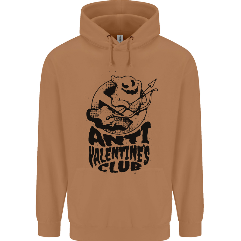 Anti Valentines Club Romance Single Day Mens 80% Cotton Hoodie Caramel Latte