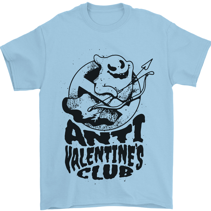 Anti Valentines Club Romance Single Day Mens T-Shirt 100% Cotton Light Blue