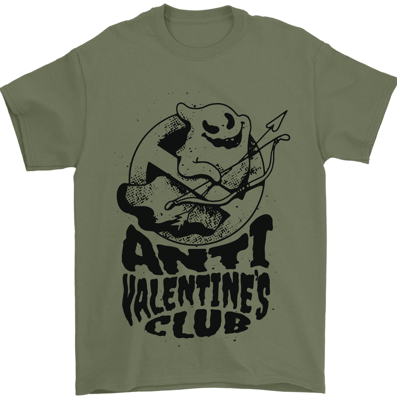 Anti Valentines Club Romance Single Day Mens T-Shirt 100% Cotton Military Green