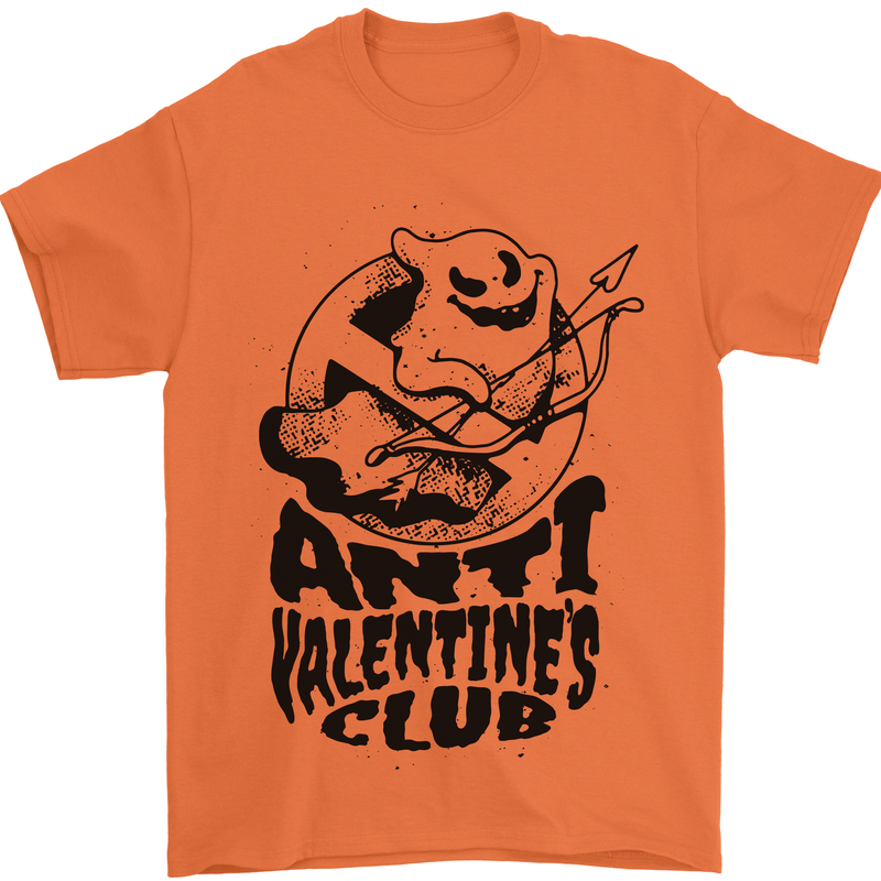 Anti Valentines Club Romance Single Day Mens T-Shirt 100% Cotton Orange