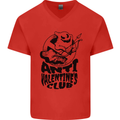 Anti Valentines Club Romance Single Day Mens V-Neck Cotton T-Shirt Red