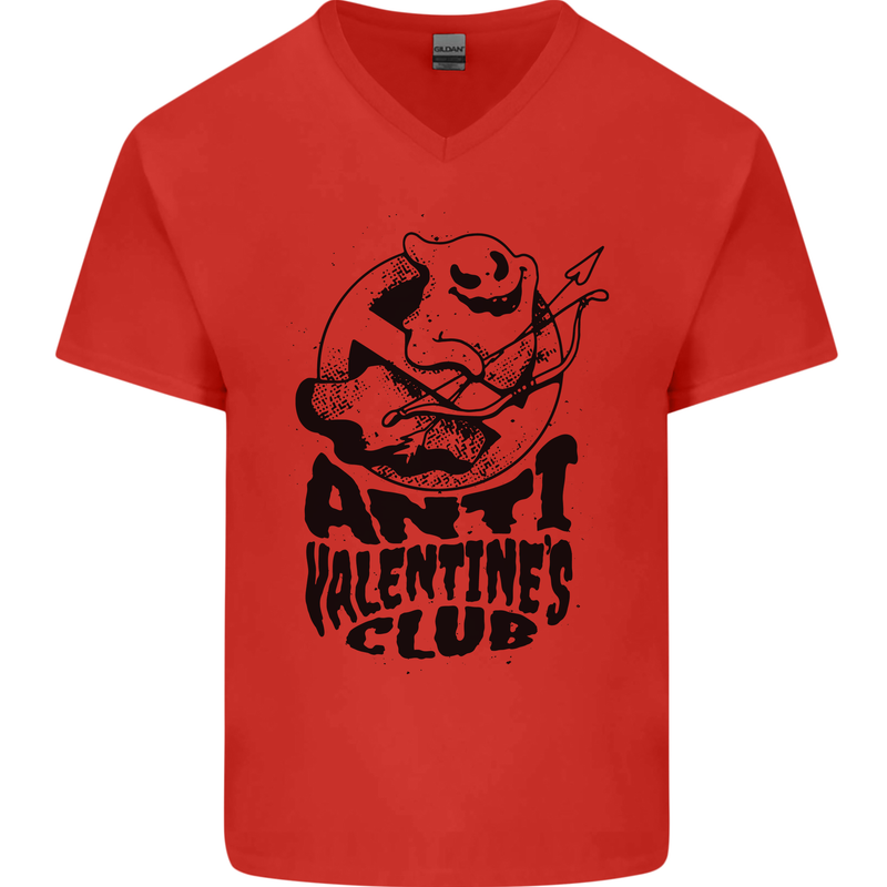 Anti Valentines Club Romance Single Day Mens V-Neck Cotton T-Shirt Red