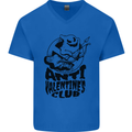 Anti Valentines Club Romance Single Day Mens V-Neck Cotton T-Shirt Royal Blue