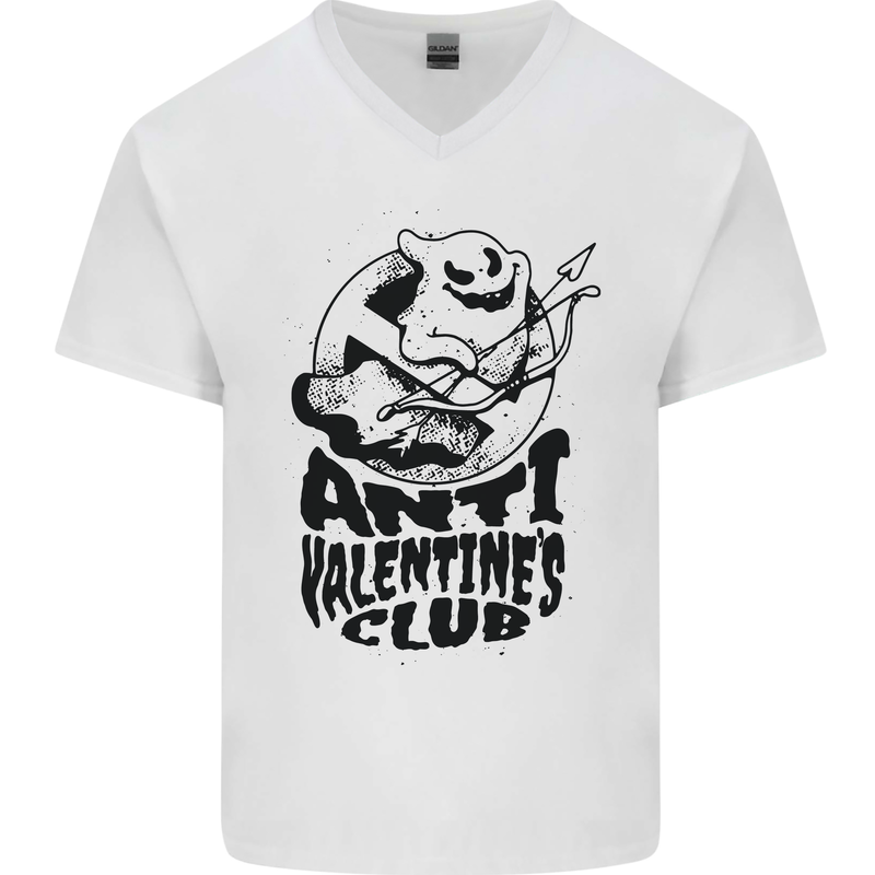 Anti Valentines Club Romance Single Day Mens V-Neck Cotton T-Shirt White