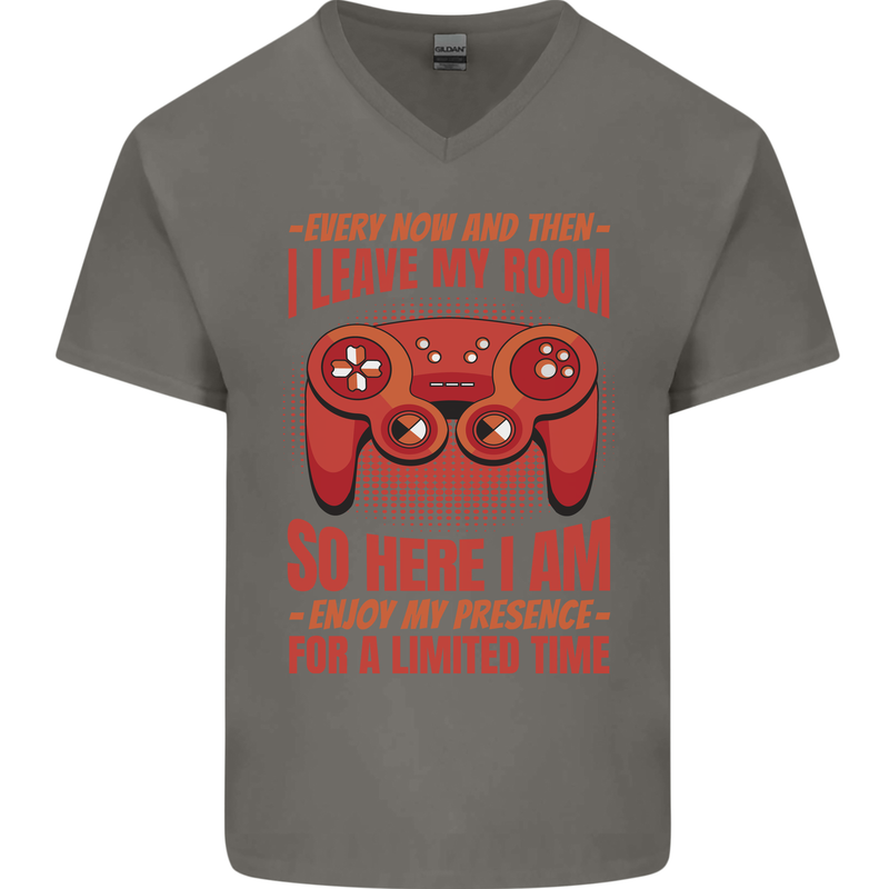 Antisocial Gamer Gaming Leave My Room Mens V-Neck Cotton T-Shirt Charcoal