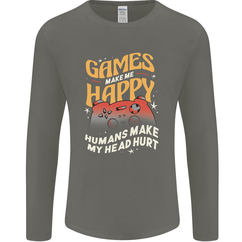 Antisocial Gamer Video Gaming Joypad Mens Long Sleeve T-Shirt Charcoal