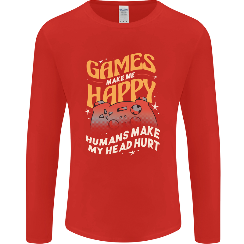 Antisocial Gamer Video Gaming Joypad Mens Long Sleeve T-Shirt Red