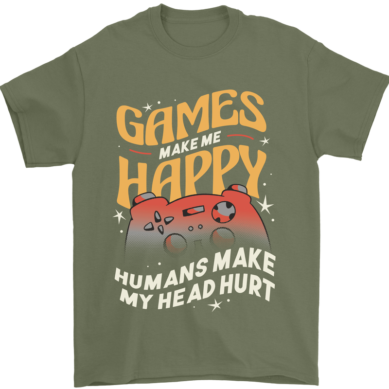 Antisocial Gamer Video Gaming Joypad Mens T-Shirt 100% Cotton Military Green