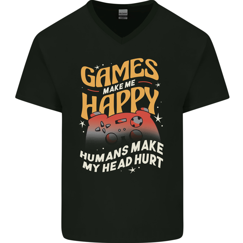Antisocial Gamer Video Gaming Joypad Mens V-Neck Cotton T-Shirt Black