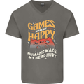 Antisocial Gamer Video Gaming Joypad Mens V-Neck Cotton T-Shirt Charcoal