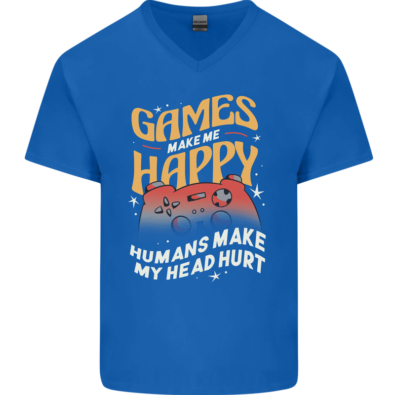 Antisocial Gamer Video Gaming Joypad Mens V-Neck Cotton T-Shirt Royal Blue