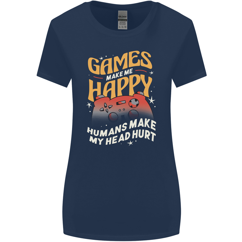 Antisocial Gamer Video Gaming Joypad Womens Wider Cut T-Shirt Navy Blue