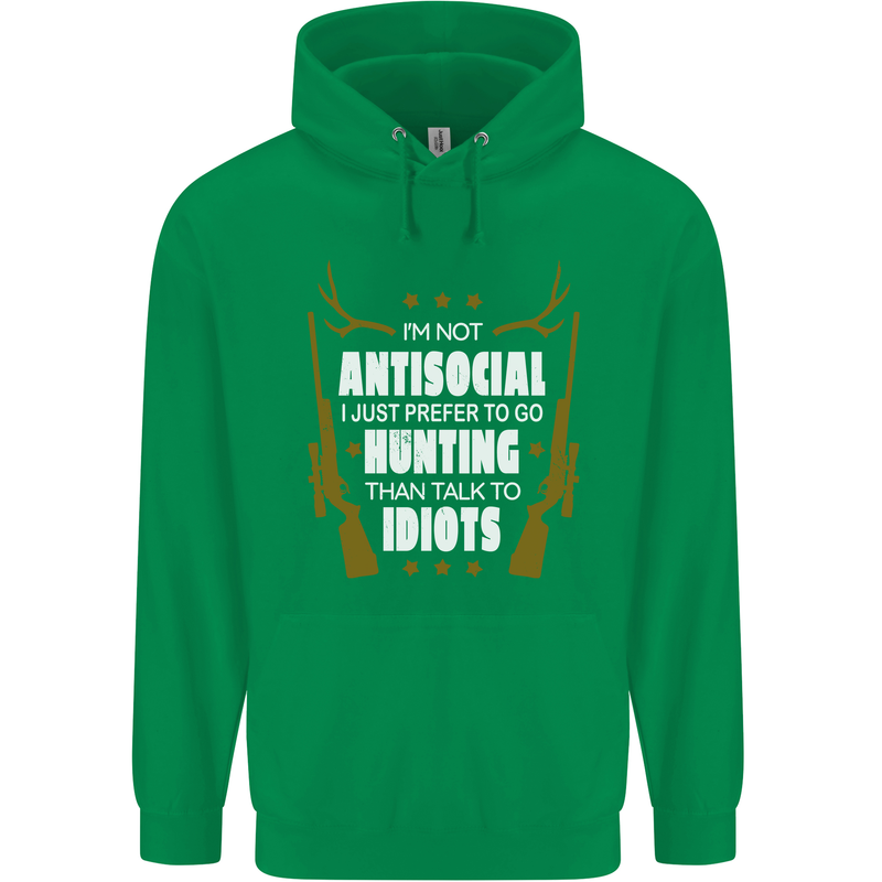 Antisocial I Prefer to Go Hunting Hunter Childrens Kids Hoodie Irish Green