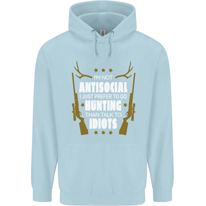 Antisocial I Prefer to Go Hunting Hunter Childrens Kids Hoodie Light Blue