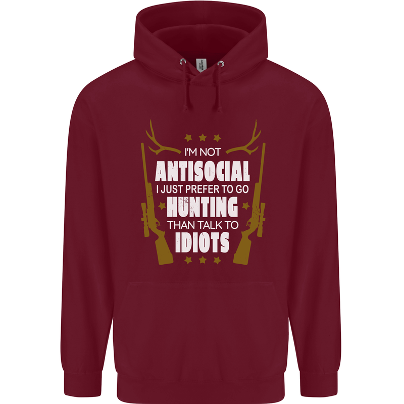 Antisocial I Prefer to Go Hunting Hunter Childrens Kids Hoodie Maroon