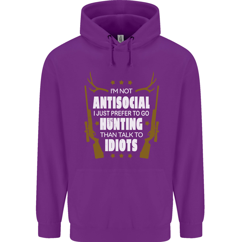 Antisocial I Prefer to Go Hunting Hunter Childrens Kids Hoodie Purple