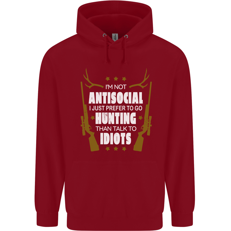 Antisocial I Prefer to Go Hunting Hunter Childrens Kids Hoodie Red
