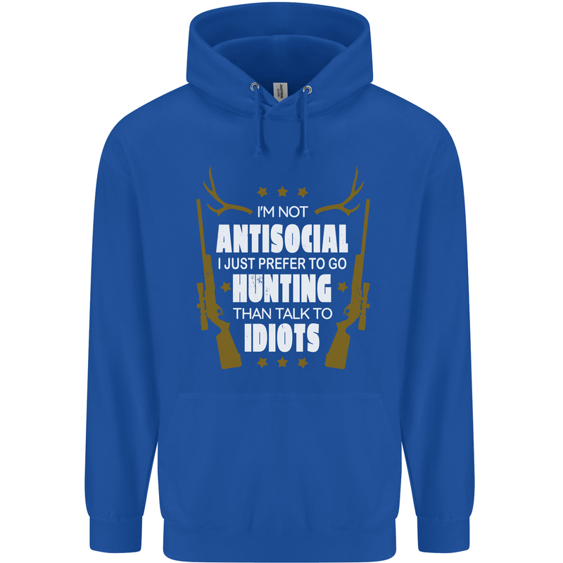 Antisocial I Prefer to Go Hunting Hunter Childrens Kids Hoodie Royal Blue